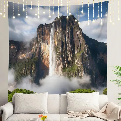 Vista 7 de Shrahala Tapiz de pared de hojas de arce otoñal, hojas rojas sin costuras sobre negro para colgar en la pared, tapiz grande decorativo de fibra