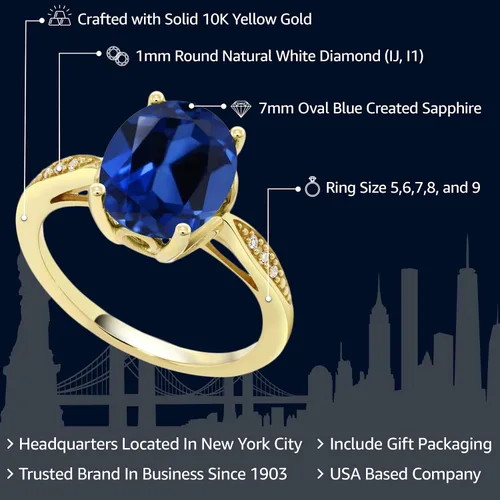 Vista 56 de Gem Stone King Anillo de compromiso de oro amarillo de 14 quilates de 2-3 quilates con piedra preciosa ovalada de 0.394 x 0.315 in y diamantes
