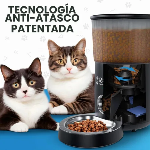 Vista 7 de Comedero automático para gatos, comedero automático para mascotas de 4 litros para gatos y perros pequeños, dispensador de alimentos secos con negro