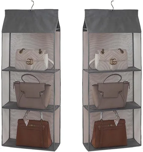 Vista 3 de Paquete de 2 organizadores para colgar bolsos, plegables, no tejidos, para colgar en el armario familiar, dormitorio, ajuste universal de 15.7 x 6.3
