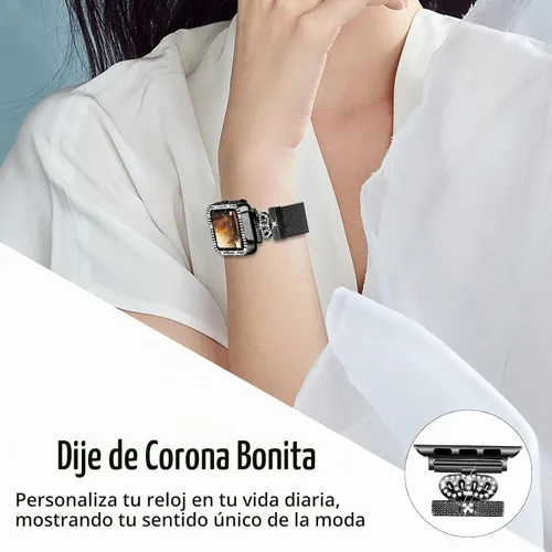 Vista 3 de Correa magnética compatible con Apple Watch 38mm 40mm 41mm 42mm 44mm 45mm 46mm, correa de metal de acero inoxidable con funda brillante y protector