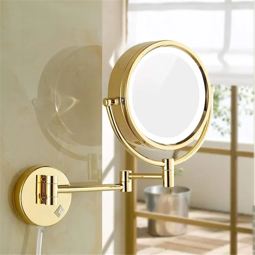Vista 4 de Gold Wall-Mounted Makeup Mirror,8 inch Magnifying Double Sided Led Lighted Mirror,Extendable 360° Swivel Shaving Cosmetic Vanity Mirror with Plug