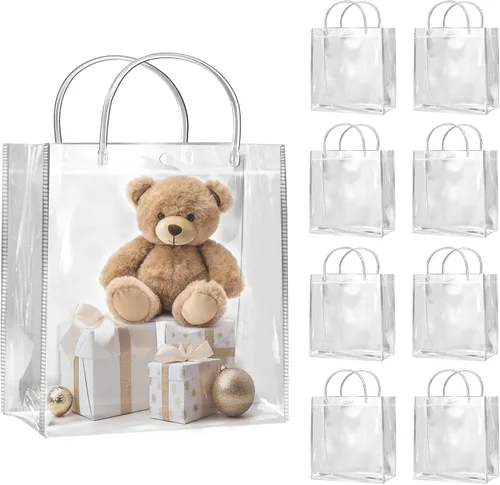 Vista 8 de SHIPKEY Bolsas de regalo transparentes de 9.4 x 5.9 x 3.1 pulgadas, pequeña bolsa de regalos para cumpleaños, boda, fiesta, bolsa de regalos