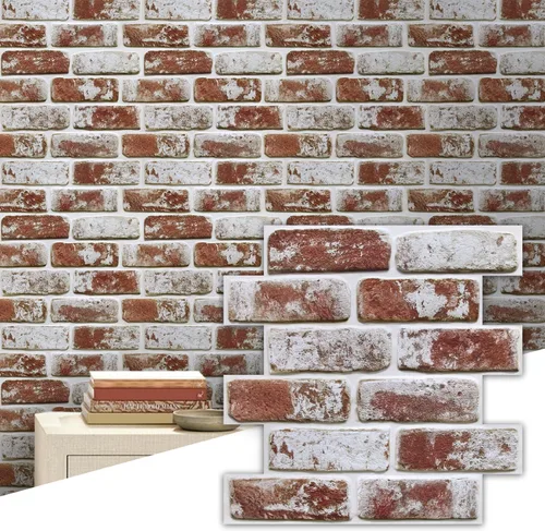 Vista 19 de Commomy 10 paneles de pared de piedra 3D para despegar y pegar, panel de pared de piedra sintética de 11.8 x 11.8 pulgadas, papel tapiz de ladrillo