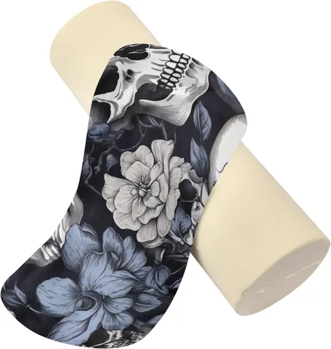 Vista 2 de White Skull Blue Neck Pillow for Sleeping, Cervical Roll Memory Foam Pillows for Neck Pain Relief, Neck Support Round Pillows with Washable Cover