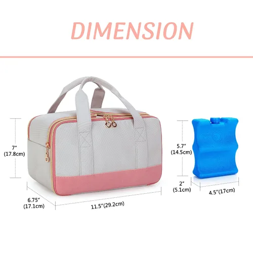 Vista 5 de Damero Bolsa de extractor de leche portátil con bolsa de hielo compatible con Elvie y la mayoría de bombas electrónicas Medela, bolsa de mano