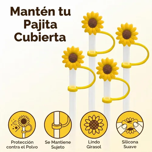 Vista 2 de 4 dispensadores de paja para beber, tapón de paja de girasol, tapones reutilizables a prueba de salpicaduras, herramienta de cocina, puntas