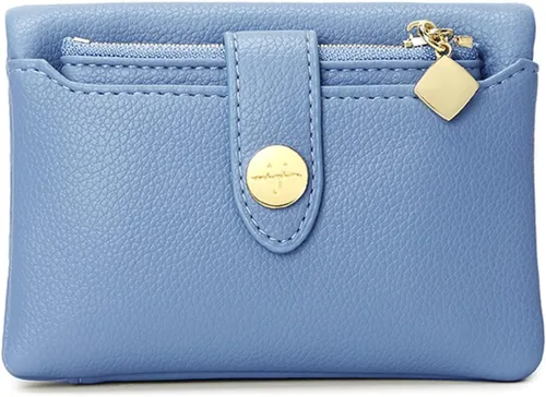 Vista 5 de Billeteras para mujer, billetera pequeña Rfid para mujer, billetera de cuero plegable con cremallera extraíble, Azul, Cartera para mujer