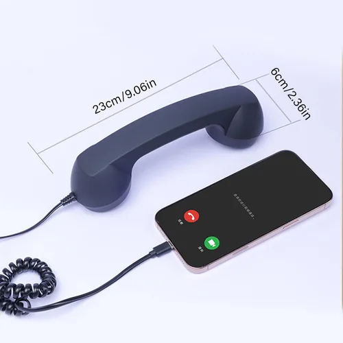 Vista 7 de Auricular retro para teléfono, teléfono fijo, receptor de teléfono retro con botón de respuesta tipo C, cable de conexión con altavoces y control