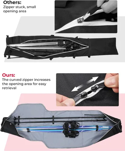 Vista 4 de KEMIMOTO Ski Bag, 360° Fully Padded Ski Bag, Fit Skis Up to 78.74 inches (200cm), Water-resistant and Durable Perfect for Road Trips and Air Travel