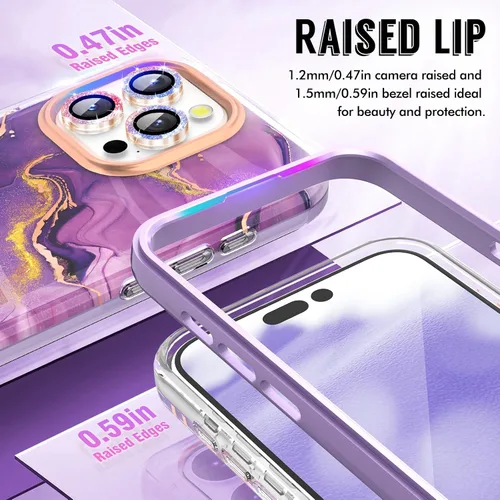Vista 4 de SHEDEER Funda para iPhone 15 Pro MAX con protector de cámara con purpurina y protector de pantalla, patrón chic antiamarillento, protección contra