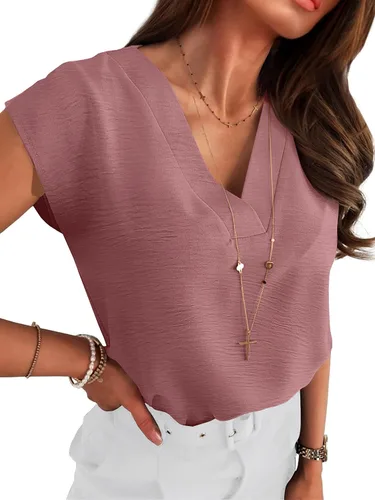 Vista 26 de ANRABESS - Blusa casual de negocios para mujer, manga casquillo, cuello