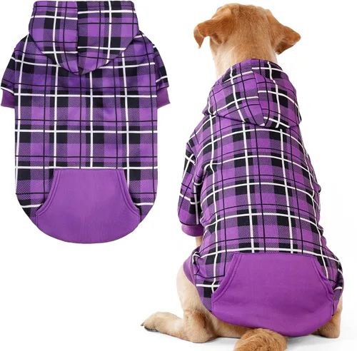 Vista 9 de EXPAWLORER Sudadera con capucha para perro a cuadros, estilo británico, suéter cálido para perro con agujero para correa, ropa de pitbull, ropa