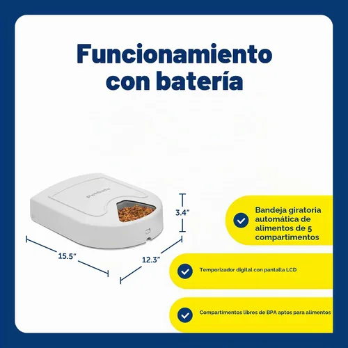 Vista 3 de Alimentador automático para perros PetSafe, 5 comidas, capacidad de 40 oz, plástico, para alimentos secos, para múltiples mascotas