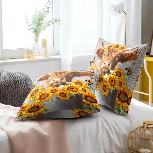 Vista 217 de Giwawa Juego de 2 fundas de almohada decorativas con diseño floral de girasol de 16 x 16 pulgadas, fundas de cojín decorativas para el hogar, sofá