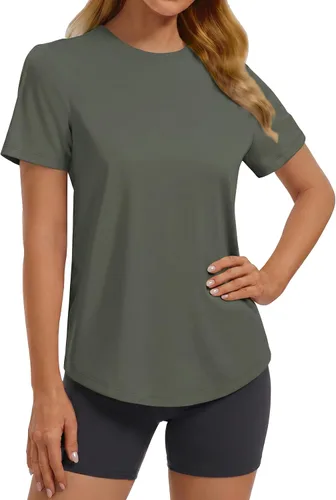 Vista 8 de PINSPARK Camisetas básicas de entrenamiento suaves para mujer, de manga Azul oscuro