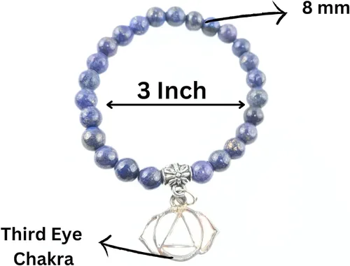 Vista 2 de HiJet Hermosa pulsera elástica de cuentas redondas de lapislázuli con cuentas redondas de 8 pulgadas de largo, equilibrio de energía positiva