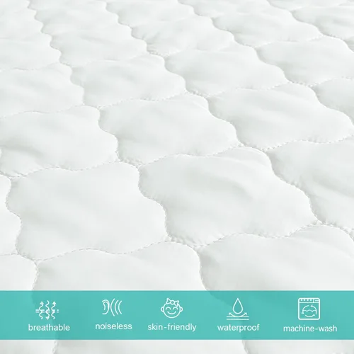 Vista 7 de Pack and Play - Juego de sábanas y protectores de colchón, paquete de 4, color gris 4-Piece Set: 2 Waterproof Quilted Covers + 2 Soft Sheets, Fits