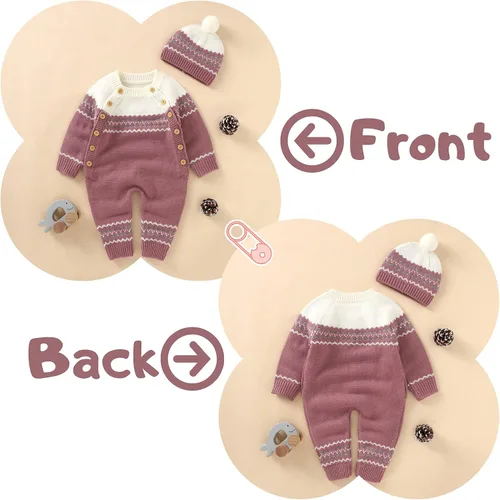 Vista 4 de Opewod Conjunto de suéter de punto para bebé recién nacido con gorro cálido