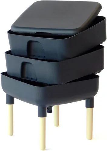 Vista 6 de FCMP Outdoor - The Essential Living Composter, contenedor de 2 bandejas para vermicompostador de gusanos (HF-LC4000v2-BLK) negro