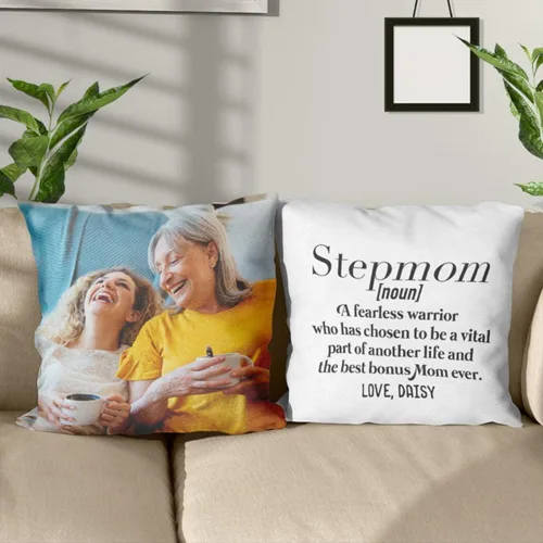 Vista 7 de Personalized Photo Stepmother Throw Pillow, Custom Photo Mothers Day Pillowcase, from Daughter Son, Gift for Bonus Mom, Step Mom Pillow Covers for 10