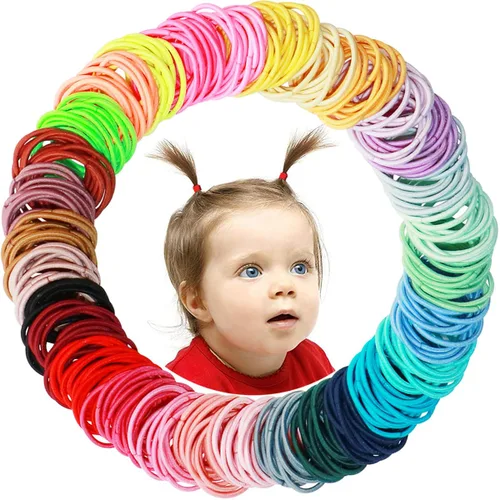 Vista 10 de 120 gomas elásticas para bebés, gomas para el pelo de algodón para niñas y niños, pequeñas bandas elásticas sin costuras para coletas, multicolor