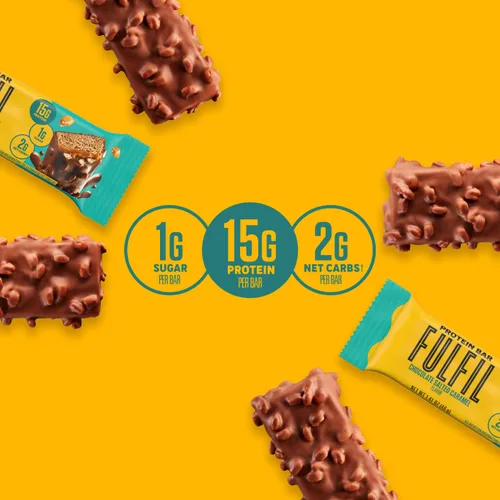Vista 4 de FULFIL - Barras de proteína sabor chocolate con caramelo salado, libres de gluten con 15g de proteína, artículos básicos de despensa, 12