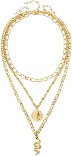 Vista 8 de MJartoria Collares de oro en capas para mujer, collar de oro con dije de moneda retro de moda, collar de cadena de eslabones gruesos delicados