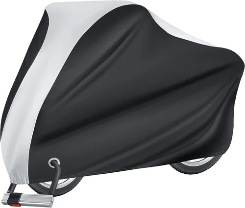 Vista 9 de Puroma Funda para bicicleta impermeable al aire libre, cubierta de bicicleta para lluvia, sol, rayos UV, polvo, viento, con agujero de bloqueo
