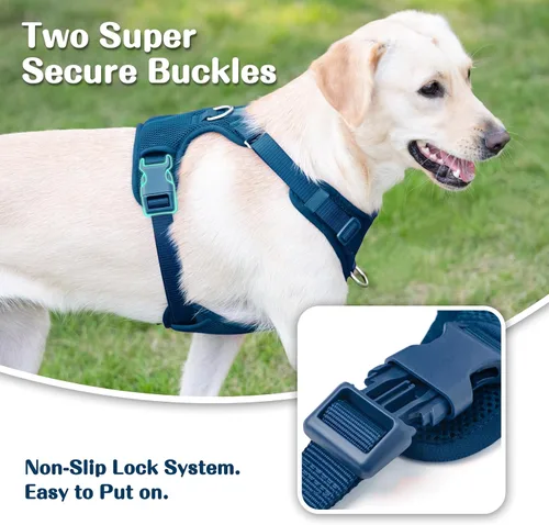 Vista 4 de Arnés sin tirones para perros pequeños, medianos y grandes, chaleco de malla ajustable de 2 capas con doble clip, a prueba de escapes, liberación