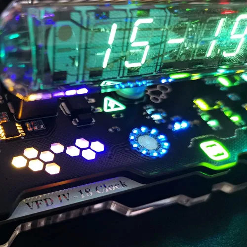 Vista 2 de Reloj de tubo de imitación Nixie Reloj de tubo fluorescente Cyberpunk Adornos IV18 Reloj de tubo fluorescente puede mostrar la fecha, hora, clima
