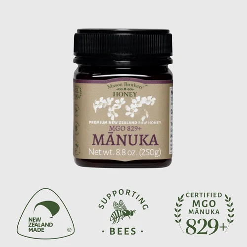 Vista 3 de Mason Brothers' Raw Manuka Honey MGO 829+ 8.8 onzas de miel de Nueva Zelanda, certificado MGO