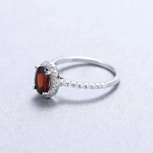 Vista 5 de Anillo de compromiso de plata de ley 925 con halo de piedras preciosas ovaladas para mujer talla 5 a 10