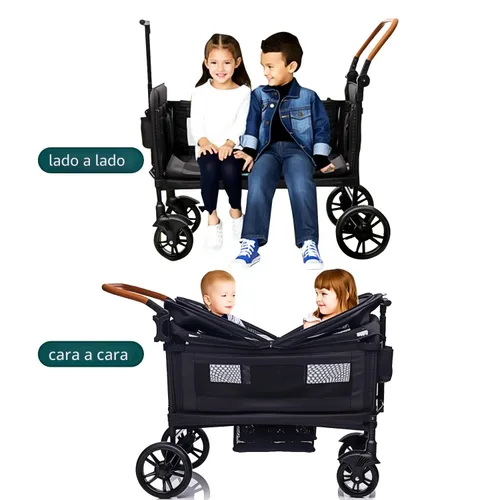 Vista 8 de Cochecito de lujo para 2 niños y carga - Ligero plegable de viaje todo terreno doble vagón para recién nacidos y niños pequeños con arnés de 5