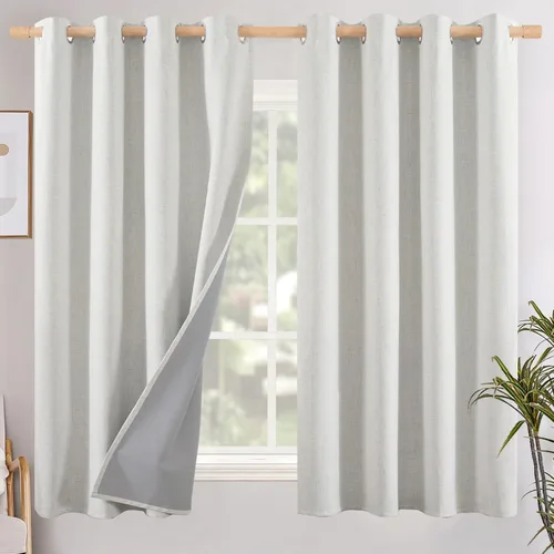 Vista 61 de YoungsTex - Cortinas opacas de lino para dormitorio, oscurecimiento de la habitación, cortinas con textura de lino, paneles con aislamiento térmico