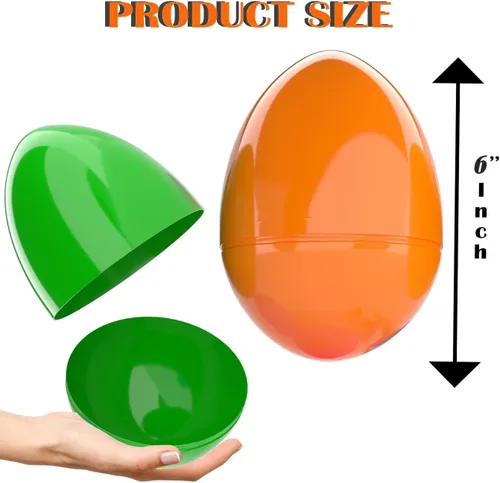 Vista 3 de The Dreidel Company Huevos de Pascua archivables jumbo de 6 pulgadas, paquete de 6 huevos de Pascua de plástico brillante coloridos, se mantienen