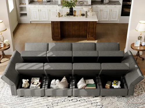 Vista 3 de Belffin - Sofá seccional modular con cama oculta, sofá seccional convertible para sala de estar. Sofá color gris claro