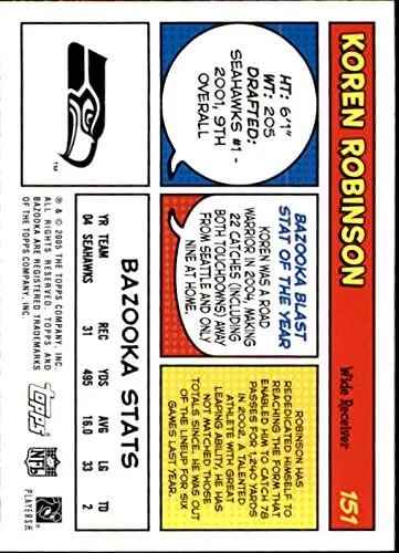 Vista 2 de 2005 Bazooka #151 Koren Robinson NFL Football Trading Card