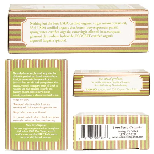 Vista 2 de Shea Terra Organics Cuidado del cabello a base de hierbas - Champú y barra de spa de argán y ghassool Champú para fortalecer y acondicionar