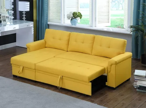 Vista 4 de LOVMOR Sofá modular convertible en forma de L de 84 pulgadas con diván de almacenamiento, cama extraíble, diseño de sofá esquinero reversible