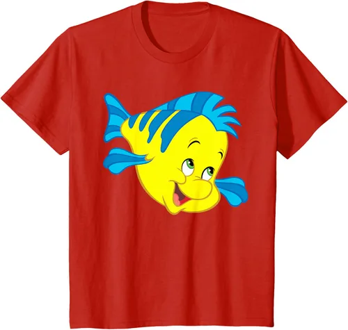 Vista 58 de Disney Camiseta de disfraz de cara grande de la Sirenita Flounder Sidekick