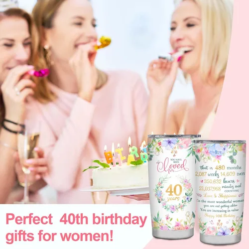 Vista 7 de CaringTee Regalos de cumpleaños número 40 para mujeres, ideas de vaso de cumpleaños 40 de 20 onzas, regalos de cumpleaños de 1983 para mujer de 40