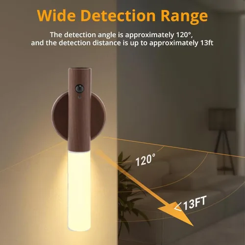 Vista 9 de Luces nocturnas con sensor de movimiento de madera LANDGOO Aplique de pared con pilas inalámbrico recargable LED para pasillo de cuerpo magnético