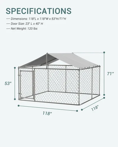 Vista 5 de IchbinGo Perrera grande para perros al aire libre, jaula resistente de acero galvanizado para perros con cubierta impermeable resistente a los rayos