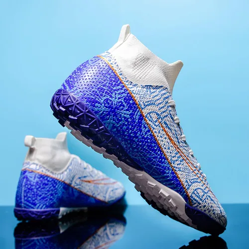 Vista 8 de Kikaluo Zapatos de fútbol para hombre con tacos de fútbol con cordones antideslizantes con puntas cortas y suelas de goma para interiores firmes