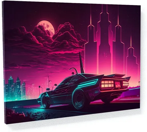 Vista 8 de Sense Canvas Synthwave Astronaut Planet 4 - Lienzo decorativo para decoración del hogar, póster pequeño de 16 x 12 pulgadas / 0.75 pulgadas