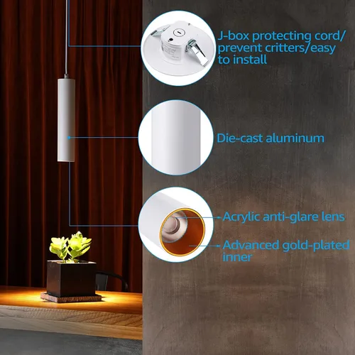 Vista 2 de LEONLITE Luces colgantes LED con clase, estilo minimalista moderno, caja J integrada para repuesto de luz de techo empotrada, ajuste de agujero