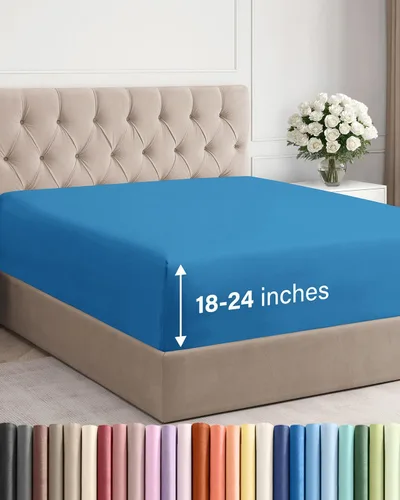 Vista 108 de Sábana bajera ajustable extra profunda Twin XL – Sábana bajera individual de lujo de hotel solamente – Se adapta fácilmente a colchones de 18 a 24