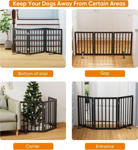 Vista 3 de Puerta plegable negra para mascotas de 18-55 pulgadas para escaleras y puertas, valla de puerta para cachorros