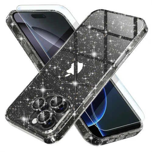 Vista 54 de Choiche, funda para iPhone 14 de mujer, brillante, protección de grado militar, 2 cubiertas de lentes de cámara Diamond, 2 protectores de vidrio